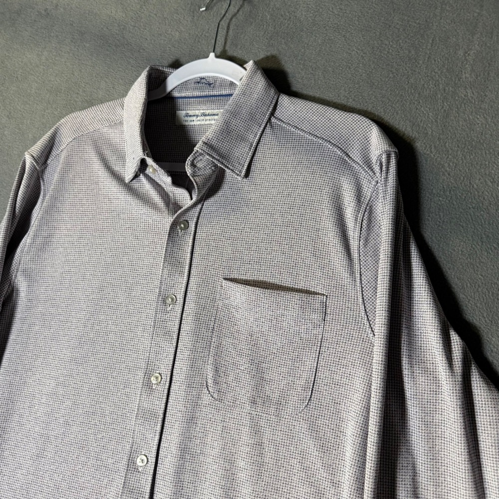 Tommy Bahama San Lucio Stretch IslandZone Grey Houndstooth Button Down Shirt M